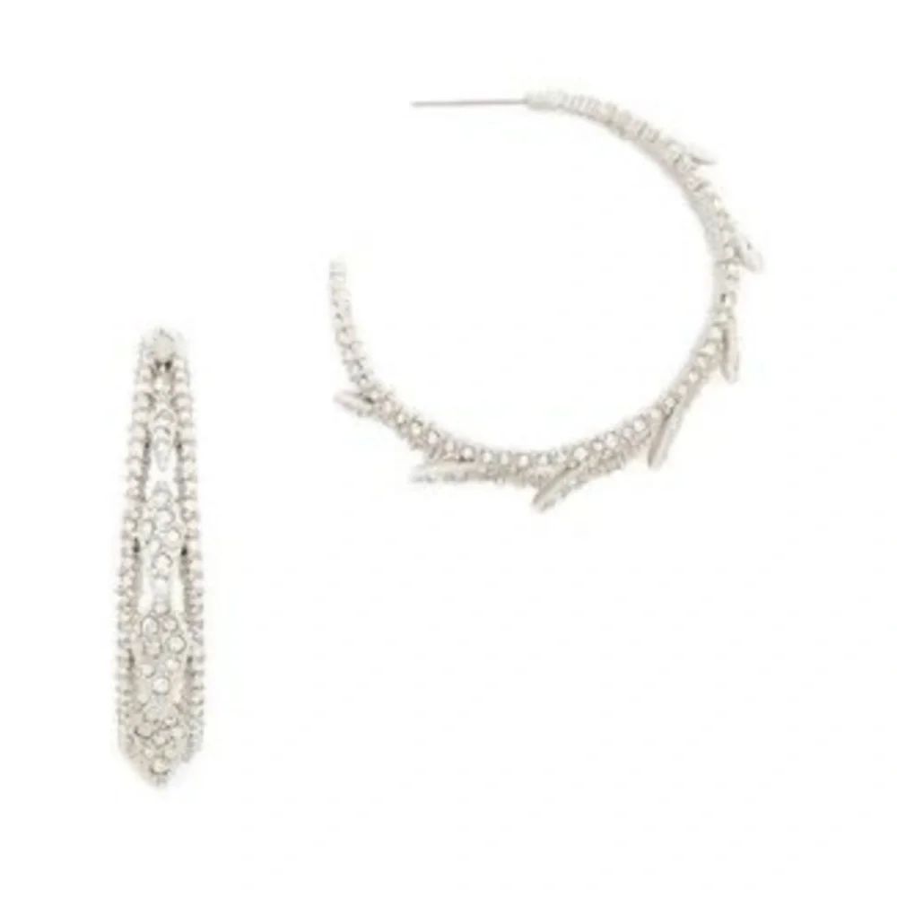ALEXIS BITTAR • Edgy Crystal Encrusted Spiked Lattice Silver Hoop Earrings
